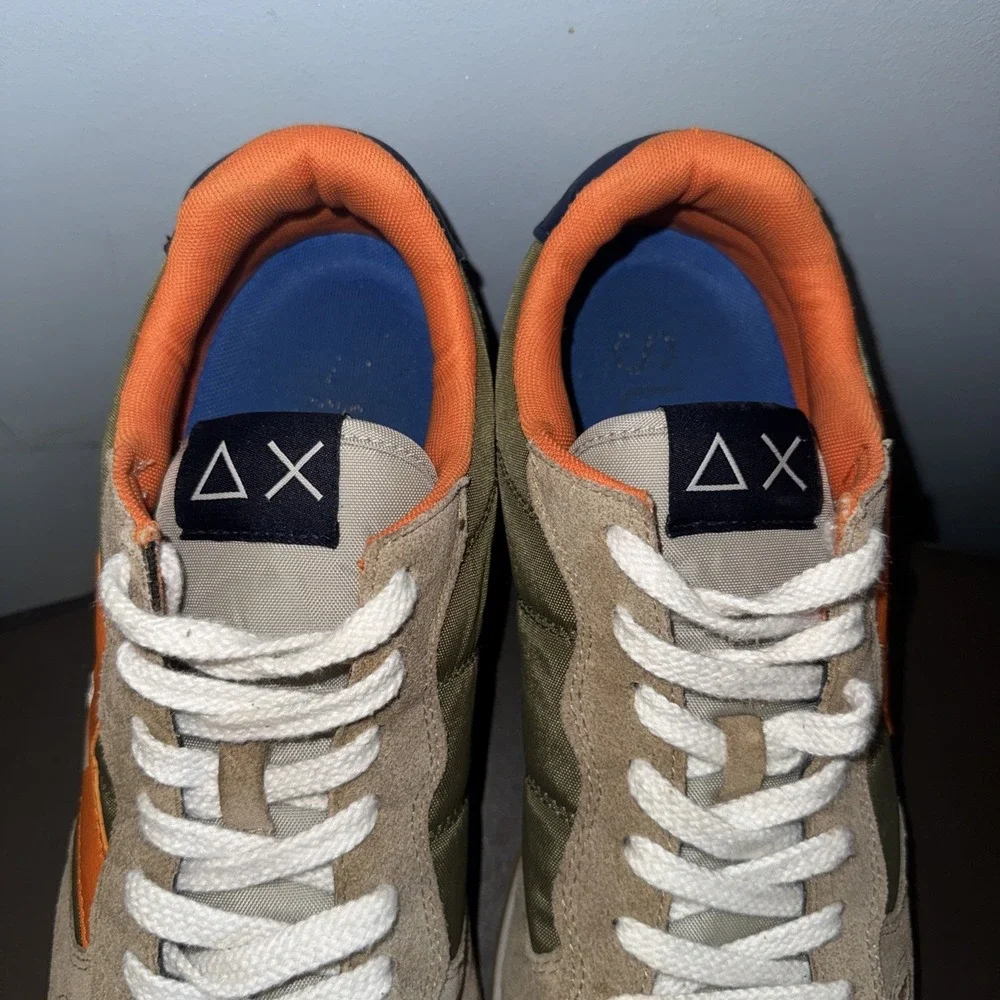 Sun68 Sneakers Uomo Jaki Bicolor Men's 12.5 Olive Orange Suede Nylon Shoes EUC